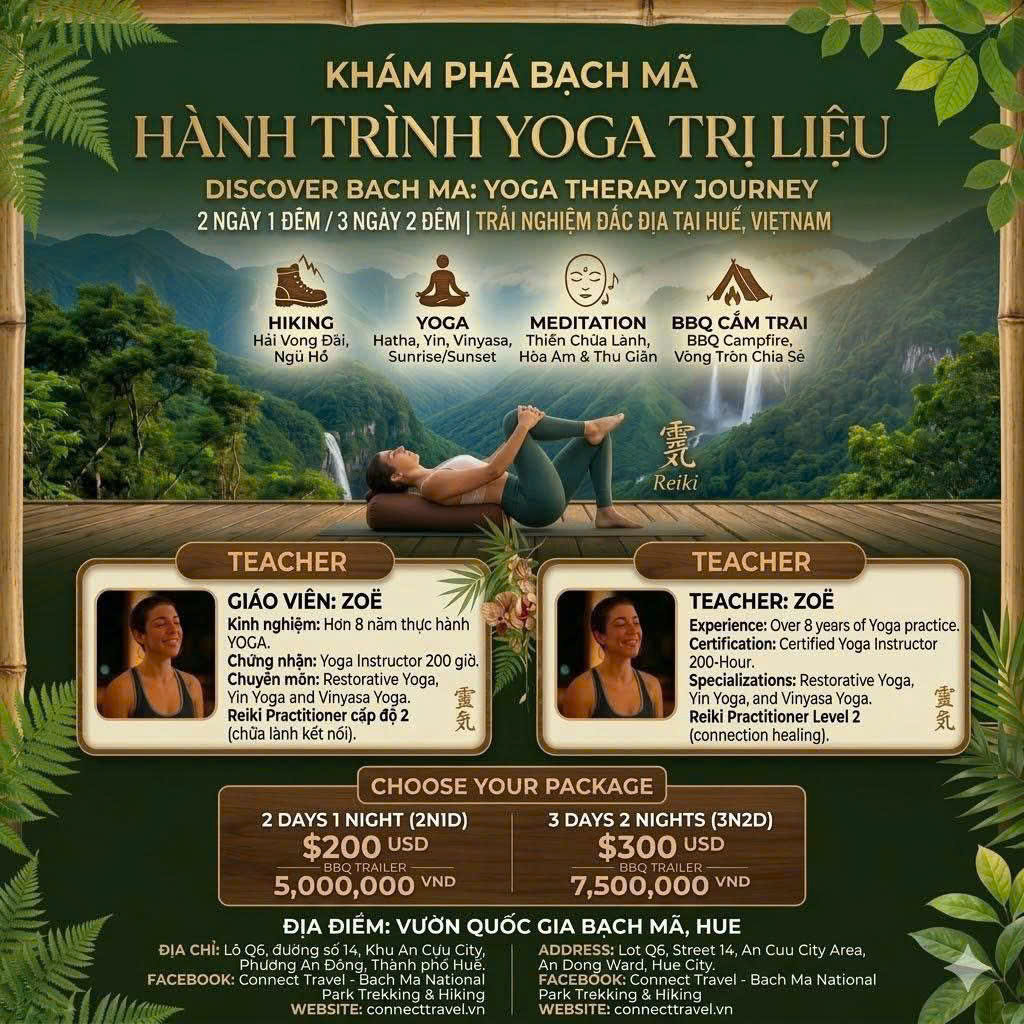 YOGA RETREAT | TREKKING | CẮM TRẠI: ĐÁNH THỨC GIỚI HẠN NỘI TẠI VỚI TRẢI NGHIỆM 2N1Đ TẠI BẠCH MÃ